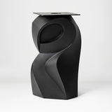 Metal Table Base 801 Owra 28.5" H – heavy-duty pedestal base featuring a sculptural owl-inspired silhouette in matte black powder-coated steel. This high-capacity metal base (1,000 lbs) provides a sturdy foundation specifically designed to support a heavy live-edge tabletop, thick marble slab, or glass top. A premium DIY steel table base and industrial furniture foundation that ensures steady support for custom dining room projects and professional commercial spaces.