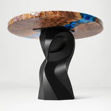 Metal Table Base 801 Owra 28.5" H – heavy-duty pedestal base featuring a sculptural owl-inspired silhouette in matte black powder-coated steel. This high-capacity metal base (1,000 lbs) provides a sturdy foundation specifically designed to support a heavy live-edge tabletop, thick marble slab, or glass top. A premium DIY steel table base and industrial furniture foundation that ensures steady support for custom dining room projects and professional commercial spaces.