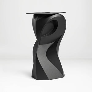 Metal Table Base 801 Owra 28.5" H – heavy-duty pedestal base featuring a sculptural owl-inspired silhouette in matte black powder-coated steel. This high-capacity metal base (1,000 lbs) provides a sturdy foundation specifically designed to support a heavy live-edge tabletop, thick marble slab, or glass top. A premium DIY steel table base and industrial furniture foundation that ensures steady support for custom dining room projects and professional commercial spaces.