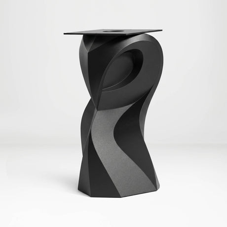 Metal Table Base 801 Owra 28.5" H – heavy-duty pedestal base featuring a sculptural owl-inspired silhouette in matte black powder-coated steel. This high-capacity metal base (1,000 lbs) provides a sturdy foundation specifically designed to support a heavy live-edge tabletop, thick marble slab, or glass top. A premium DIY steel table base and industrial furniture foundation that ensures steady support for custom dining room projects and professional commercial spaces.