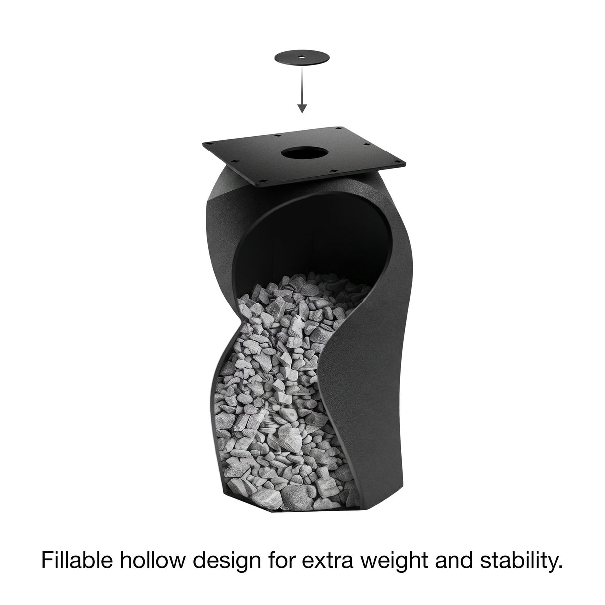 Metal Table Base 801 Owra 28.5" H – heavy-duty pedestal base featuring a sculptural owl-inspired silhouette in matte black powder-coated steel. This high-capacity metal base (1,000 lbs) provides a sturdy foundation specifically designed to support a heavy live-edge tabletop, thick marble slab, or glass top. A premium DIY steel table base and industrial furniture foundation that ensures steady support for custom dining room projects and professional commercial spaces.