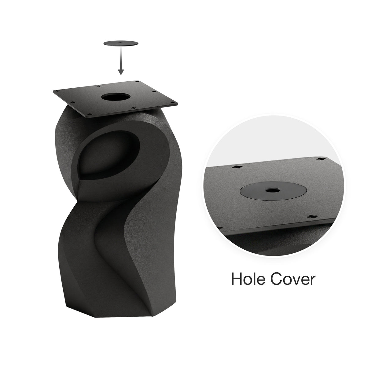 Metal Table Base 801 Owra 28.5" H – heavy-duty pedestal base featuring a sculptural owl-inspired silhouette in matte black powder-coated steel. This high-capacity metal base (1,000 lbs) provides a sturdy foundation specifically designed to support a heavy live-edge tabletop, thick marble slab, or glass top. A premium DIY steel table base and industrial furniture foundation that ensures steady support for custom dining room projects and professional commercial spaces.