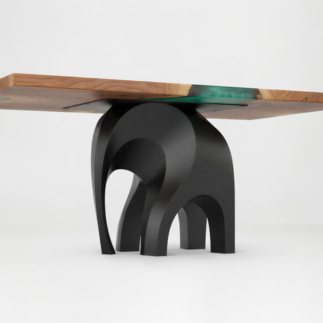 Metal Table Base 802 Elephas 28.5" H – powder-coated steel base with wood table top on a clean white background, ideal for custom dining tables and modern interiors.