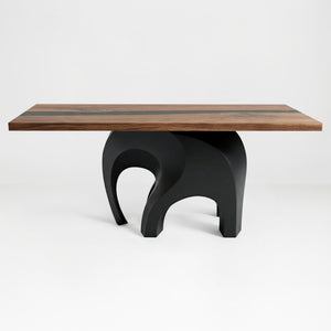 Metal Table Base 802B Elephas 28.5" H – powder-coated steel base with wood table top on a clean white background, ideal for custom dining tables and modern interiors.