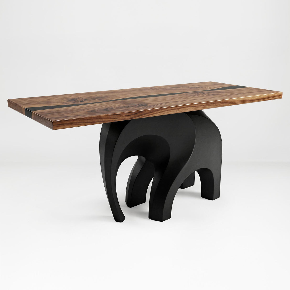 Metal Table Base 802B Elephas 28.5" H – powder-coated steel base with wood table top on a clean white background, ideal for custom dining tables and modern interiors.