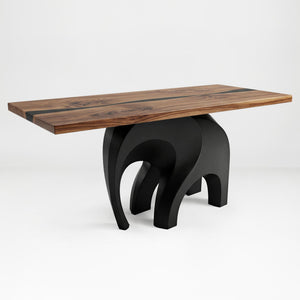 Metal Table Base 802B Elephas 28.5" H – powder-coated steel base with wood table top on a clean white background, ideal for custom dining tables and modern interiors.