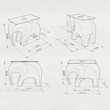 Metal End Table Base 802S Elephas 20" H – 3D technical drawing of an elephant-inspired powder-coated steel base for side tables and nightstands. Features a compact biomorphic design (20"L x 12"W x 20"H). Ideal for custom accent tables in modern, minimalist, or Scandinavian interiors, supporting wood, stone, or glass tops.