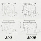 3D technical drawing of Metal Table Base 802 | 802B Elephas 28.5" H. Features a biomorphic elephant-inspired steel design in two sizes: Model 802 (20" L x 16" W) and Model 802B (26" L x 16" W). 