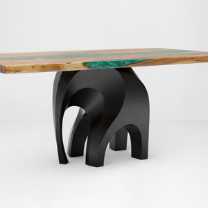 Metal Table Base 802 Elephas 28.5" H – powder-coated steel base with wood table top on a clean white background, ideal for custom dining tables and modern interiors.
