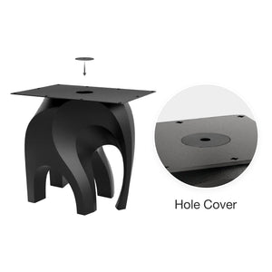 Black Metal Table Base 802 & 802B Elephas 28.5" H – Scandinavian minimalist pedestal table base featuring an iconic, biomorphic "elephant" silhouette handcrafted from heavy-duty powder-coated steel in matte black. These architectural dining table bases provide an ultra-sturdy foundation (1,000 lbs capacity) available in 28.7"L (Model 802) or 37"L (Model 802B) configurations. A premium DIY steel table base engineered with an expansive, precision-drilled 29.5" x 19.7" mounting plate to securely support a heav