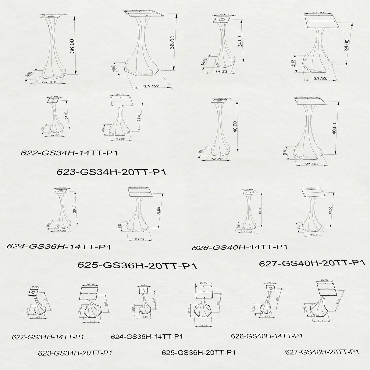 Counter Table Base 624 | 625 Lithe 36" H for Kitchen Islands & Bar Tables