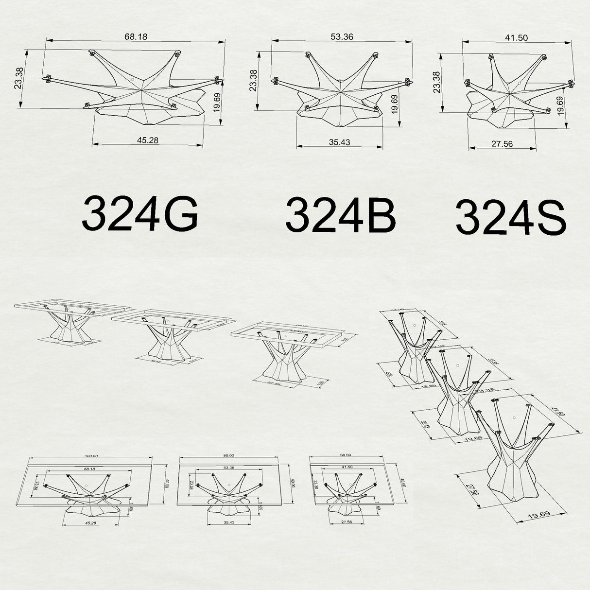 Table Base 324 Kruna 28H for Woodworking, Live Edge Top; dining table base only; dining table base; table base only; modern dining table base;