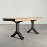 live edge wood bench with black wishbone metal legs