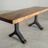 mid century modern wishbone legs with live edge bench