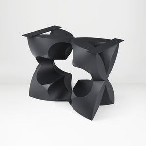 Metal Table Base 344 Chloris Petal 28.5" H – flower-inspired pedestal base handcrafted from heavy-duty powder-coated steel in matte black. This heavy-duty sculptural metal base features an elongated botanical petal silhouette and a sturdy foundation (1,000 lbs capacity; 34"L x 18"W). A premium DIY steel table base and modern furniture foundation specifically engineered to support a heavy live-edge tabletop, rectangular wood top, or marble slab in dining rooms.