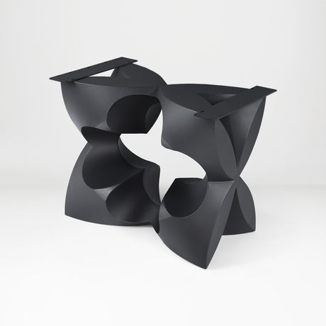 Metal Table Base 344 Chloris Petal 28.5" H – flower-inspired pedestal base handcrafted from heavy-duty powder-coated steel in matte black. This heavy-duty sculptural metal base features an elongated botanical petal silhouette and a sturdy foundation (1,000 lbs capacity; 34"L x 18"W). A premium DIY steel table base and modern furniture foundation specifically engineered to support a heavy live-edge tabletop, rectangular wood top, or marble slab in dining rooms.