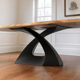 Black Metal Table Base 307 Tulipe 28" | 28.5" H – Mid-Century modern tulip-inspired pedestal base handcrafted from heavy-duty steel in matte black. This sculptural metal dining base provides a sturdy foundation (1,000 lbs capacity) available in three sizes (28"L, 38"L, or 50"L) to fit different tabletop dimensions. A premium DIY steel table base and modern furniture foundation engineered with asymmetrical pre-drilled plates to support a heavy live-edge tabletop, marble slab, or wood dining top.