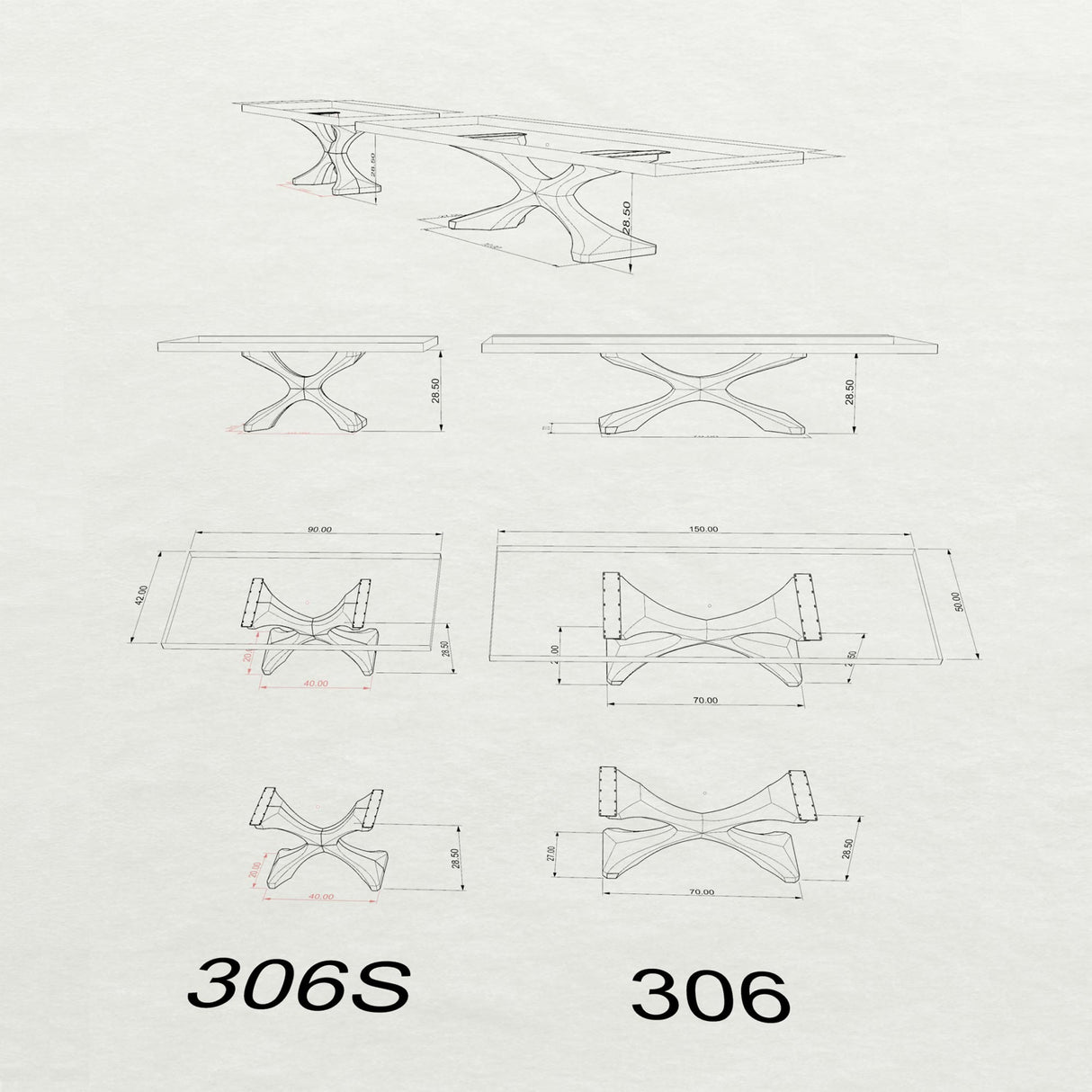 Heavy-Duty Metal Table Base 306 Xerxes 28.5" H – architectural urban-industrial pedestal base handcrafted from heavy steel in matte black. This massive metal dining base provides an extraordinary sturdy foundation (2,000 lbs capacity) available in standard 70"L or compact 40"L configurations. A premium DIY steel table base and modern furniture foundation specifically engineered to support a heavy live-edge tabletop, massive concrete slab, or oversized marble top in dining rooms and conferences.