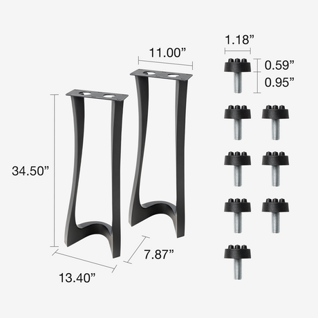black metal furniture leg with dimensions and screws