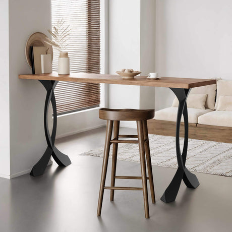 Wall-mounted counter table using 607 Curva 40.3" H metal leg for counter table in small entryway.