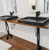 Minimalist counter metal table legs 36.3" H with matte black finish in industrial loft space