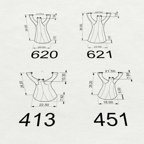 Technical drawing of a dress with measurements on a white background