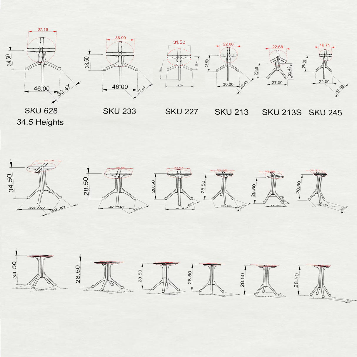 Table Base 213 Wishbone 28H for Round Dining Tabletop table base metal table base dining table base table base only - 3d drawings