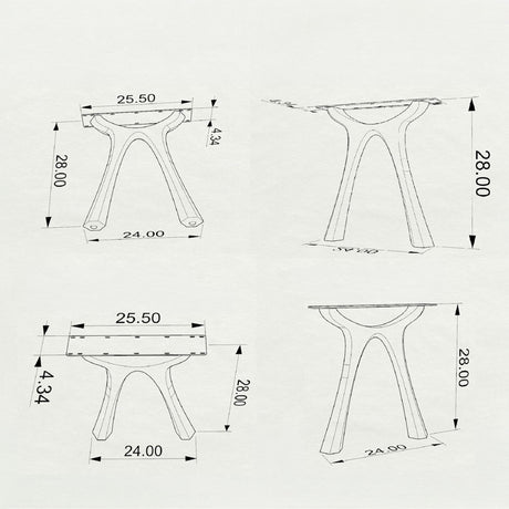 Black Metal Table Base 414 Hatty 28" H – Minimalist contemporary table base set (2 pieces) handcrafted from heavy-duty powder-coated steel in matte black. These industrial metal dining bases provide an ultra-sturdy foundation (1,000 lbs capacity; 23.6"L x 3.3"W). A premium DIY steel table base engineered with an expansive, precision-drilled 25.5" x 4.3" mounting plate to securely support a heavy live-edge tabletop, marble slab, or wood dining top.