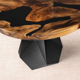 Metal Table Base 339 Facis 28.5" H – geometric pedestal base handcrafted from heavy-duty powder-coated steel in matte black. This sculptural metal base features sharp lines and a wide sturdy foundation (1,000 lbs capacity), specifically engineered to support a heavy live-edge tabletop, round wood top, or marble slab. A premium DIY steel table base and modern furniture foundation that brings a strong presence to custom dining room tables and creative studio spaces.