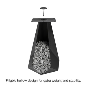 Metal Table Base 339 Facis 28.5" H – geometric pedestal base handcrafted from heavy-duty powder-coated steel in matte black. This sculptural metal base features sharp lines and a wide sturdy foundation (1,000 lbs capacity), specifically engineered to support a heavy live-edge tabletop, round wood top, or marble slab. A premium DIY steel table base and modern furniture foundation that brings a strong presence to custom dining room tables and creative studio spaces.