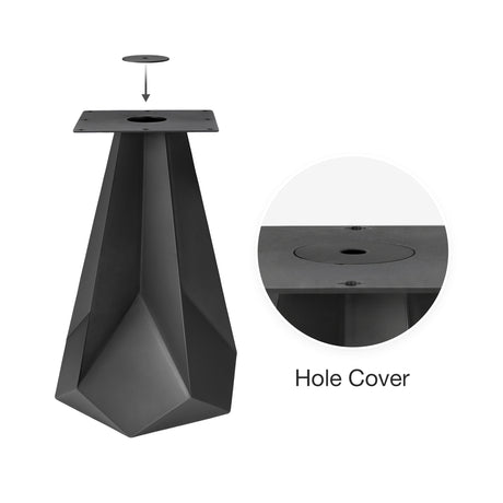 Metal Table Base 339 Facis 28.5" H – geometric pedestal base handcrafted from heavy-duty powder-coated steel in matte black. This sculptural metal base features sharp lines and a wide sturdy foundation (1,000 lbs capacity), specifically engineered to support a heavy live-edge tabletop, round wood top, or marble slab. A premium DIY steel table base and modern furniture foundation that brings a strong presence to custom dining room tables and creative studio spaces.