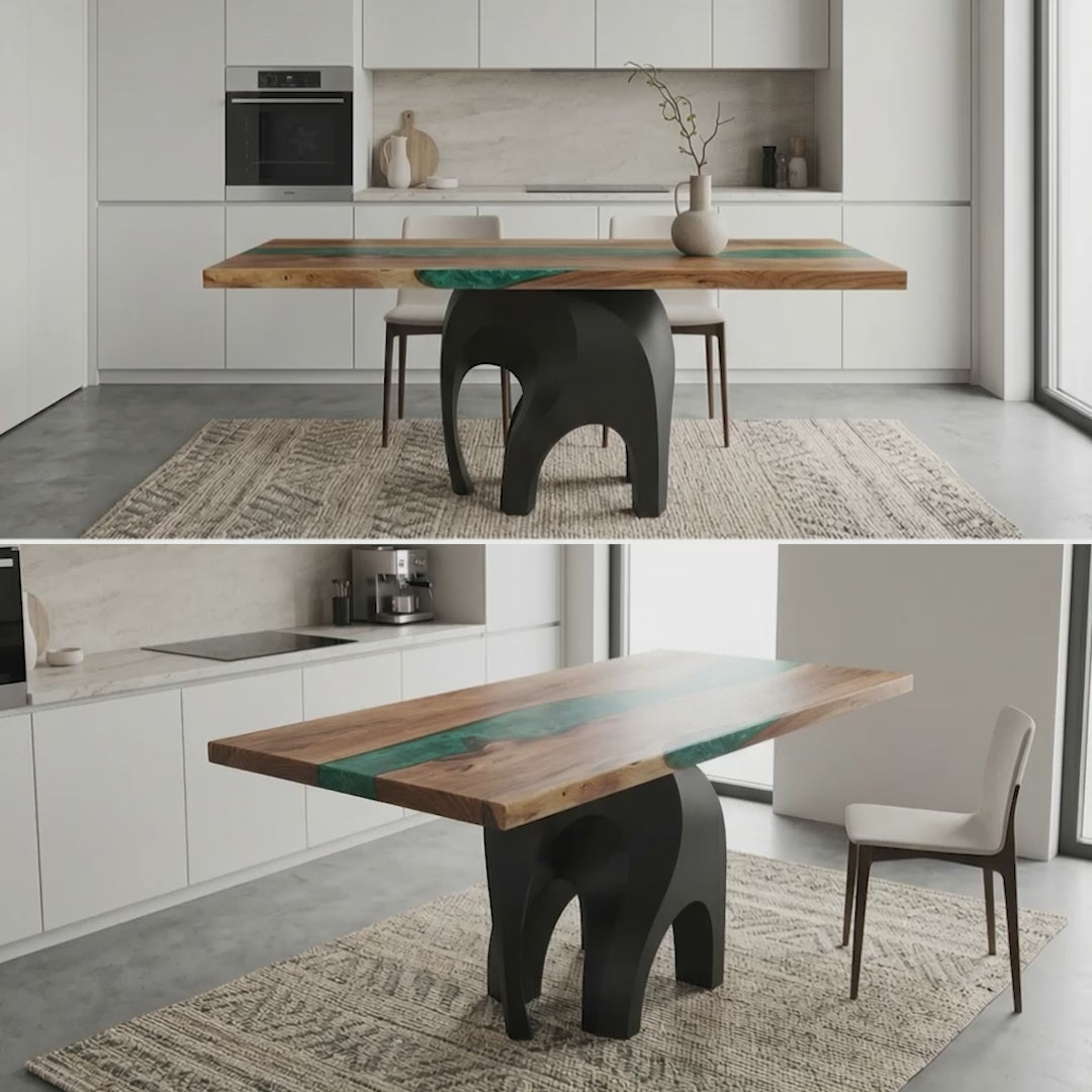 Metal Table Base 802 Elephas 28.5" H – elephant-inspired powder-coated steel base, ideal for custom dining tables or statement pieces. Biomorphic design suits modern and minimalist spaces, supporting wood, glass, or stone tops.