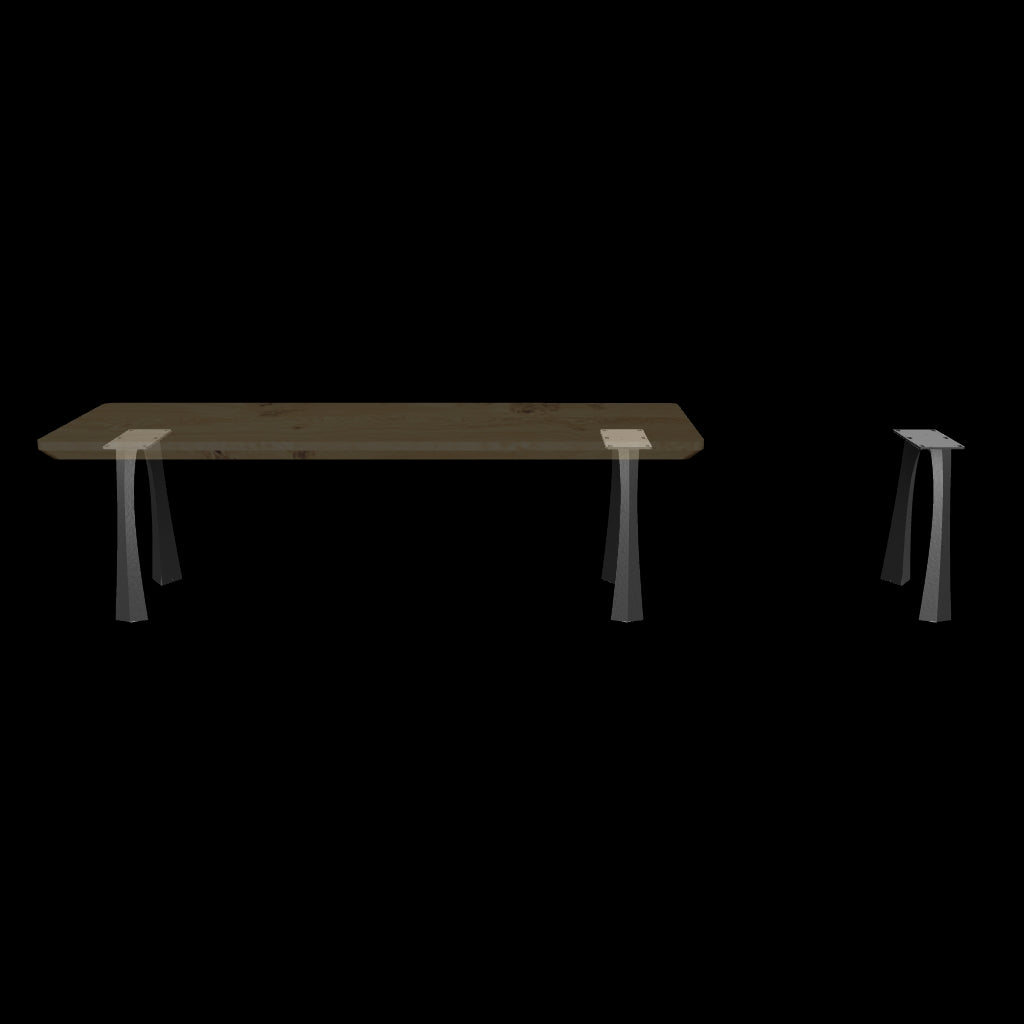 Black End Table Base 234 Nura 20" H – modern industrial table base set (2 pieces) handcrafted from 5 mm heavy-duty powder-coated steel in matte black. This compact metal side table base features a sleek minimalist silhouette and a sturdy foundation (500 lbs capacity; 10"L). A premium DIY steel table base engineered with pre-drilled mounting plates to support a heavy live-edge tabletop, wood top, or nightstand surface.