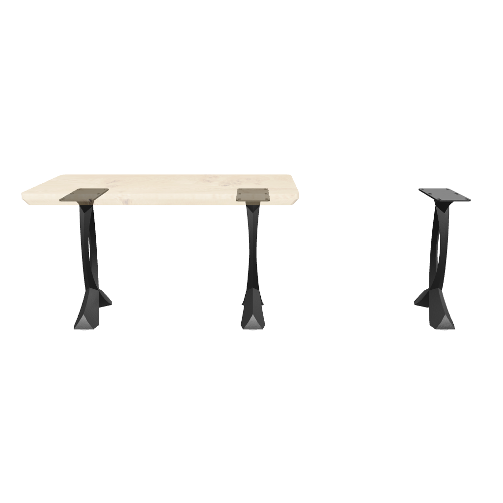 White background display of wooden end table paired with 219 Curva 20" H curved design metal legs for end table.