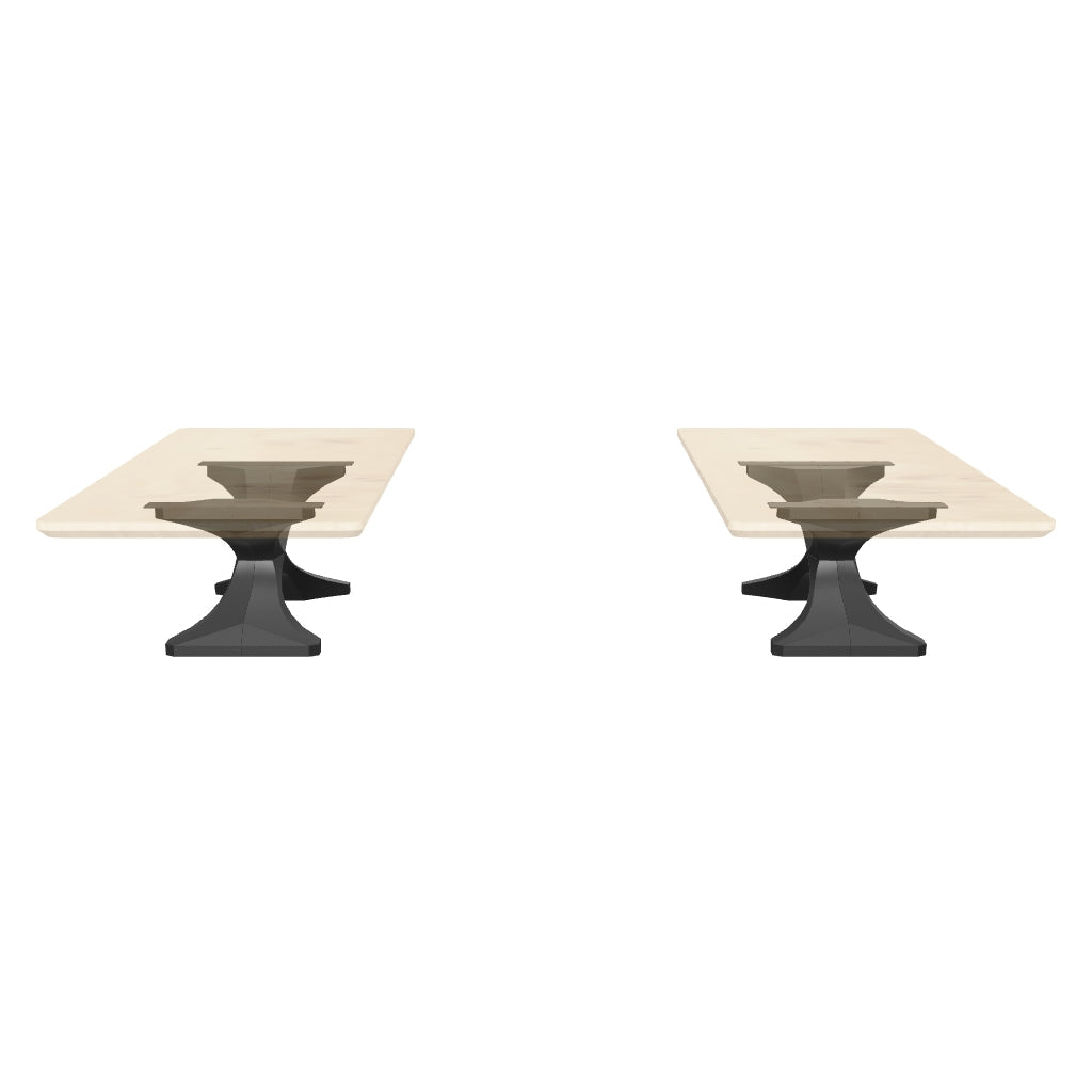 Metal Coffee Table Base 221 Xerxes 16" H – Scandinavian minimalist pedestal base handcrafted from heavy-duty powder-coated steel in matte black. This sleek metal coffee table base features a unique hollow design for gravel-filling to maximize stability and a sturdy foundation (500 lbs capacity; 23.6"L x 16"W). A premium DIY steel coffee table base engineered with an expansive 18" pre-drilled mounting plate to securely support a heavy live-edge tabletop, thick marble slab, or wood coffee table top.
