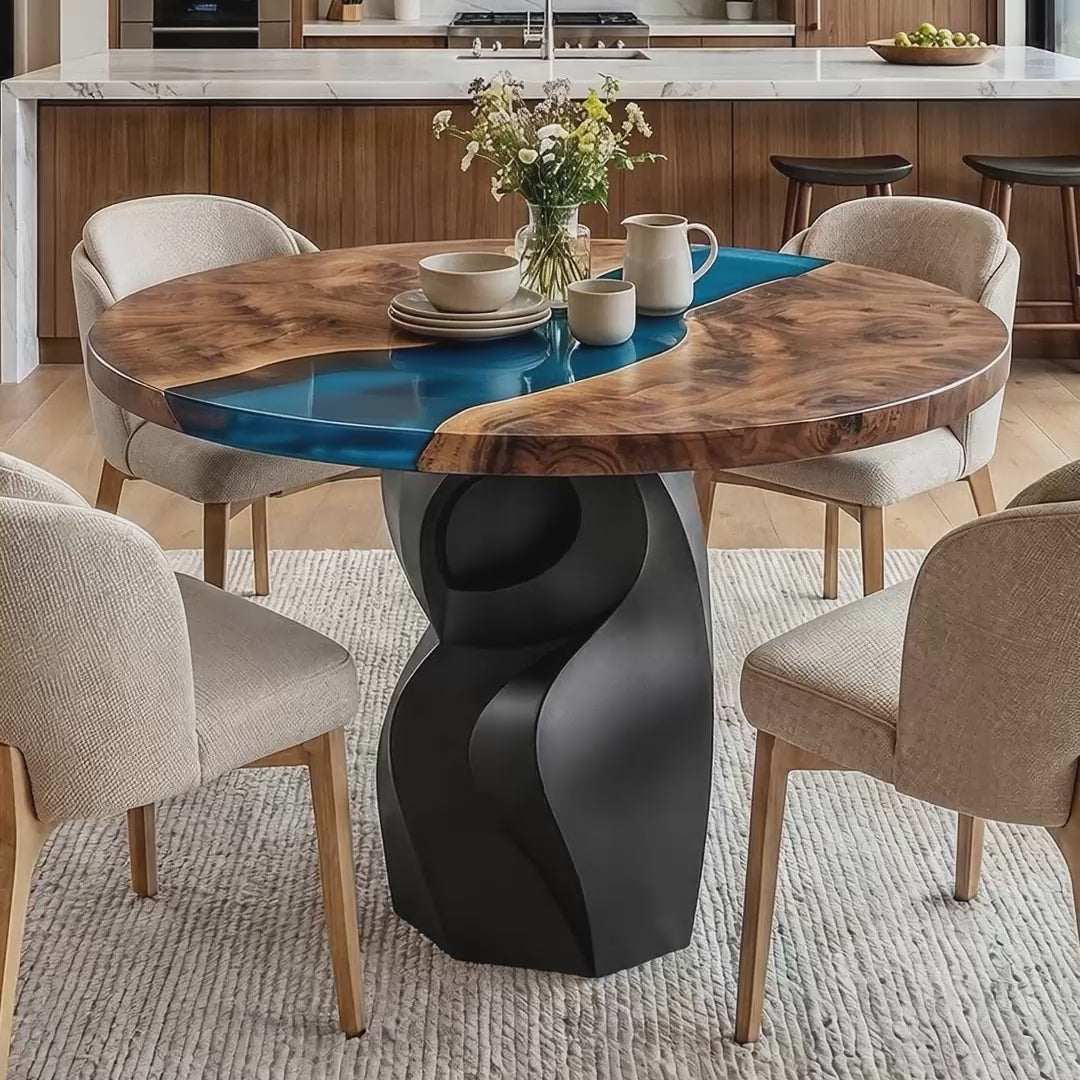 Metal Table Base 801 Owra 28.5" H – heavy-duty pedestal base featuring a sculptural owl-inspired silhouette in matte black powder-coated steel. This high-capacity metal base (1,000 lbs) provides a sturdy foundation specifically designed to support a heavy live-edge tabletop, thick marble slab, or glass top. A premium DIY steel table base and industrial furniture foundation that ensures steady support for custom dining room projects and professional commercial spaces.