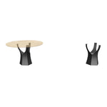 Black Metal Table Base 319 Namu 28" H – Scandinavian minimalist pedestal base handcrafted from heavy-duty powder-coated steel in matte black. This sculptural metal dining base features a unique hollow design for gravel-filling to maximize stability and a sturdy foundation (1,000 lbs capacity; 18"L x 16.1"W). A premium DIY steel table base engineered with a large triangular 23.5" x 23.5" x 23.5" pre-drilled mounting plate to securely support a heavy live-edge tabletop, marble slab, or wood dining top.