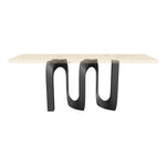 Black Metal Table Base 320 Cora 28" H – Industrial modern pedestal base featuring a fluid, wave-inspired silhouette handcrafted from heavy-duty powder-coated steel in matte black. This sculptural metal dining base provides an ultra-sturdy foundation (1,000 lbs capacity; 40"L x 11.2"W). A premium DIY steel table base engineered with a precision-drilled mounting plate to securely support a heavy live-edge tabletop, marble slab, or wood dining top.