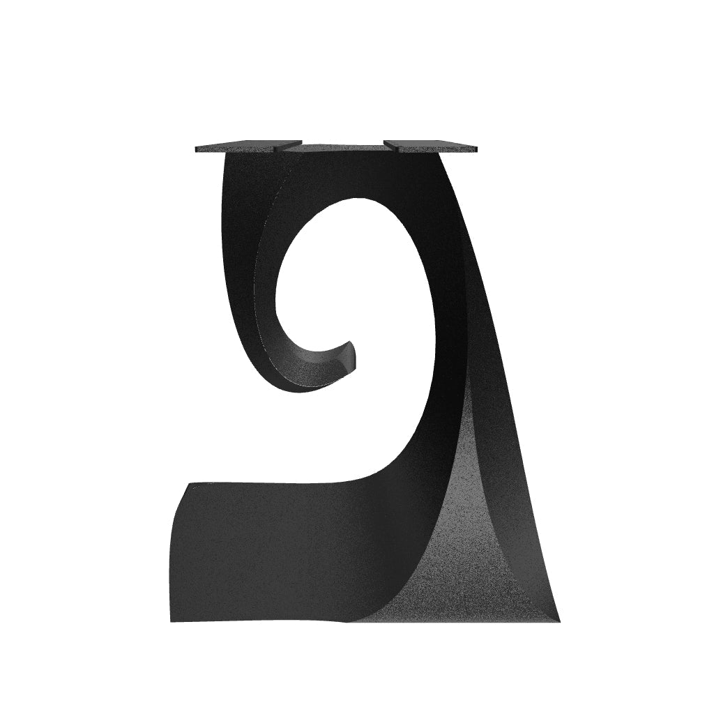 Black Metal Table Base 326 Crest 28" H – Minimalist modern pedestal base featuring an organic silhouette handcrafted from heavy-duty powder-coated steel in matte black. This sculptural metal dining base features a unique hollow design for gravel-filling to maximize stability and an ultra-sturdy foundation (1,000 lbs capacity; 23.6"L x 20.2"W). A premium DIY steel table base engineered with a precision-drilled mounting plate to securely support a heavy live-edge tabletop, marble slab, or wood dining top.