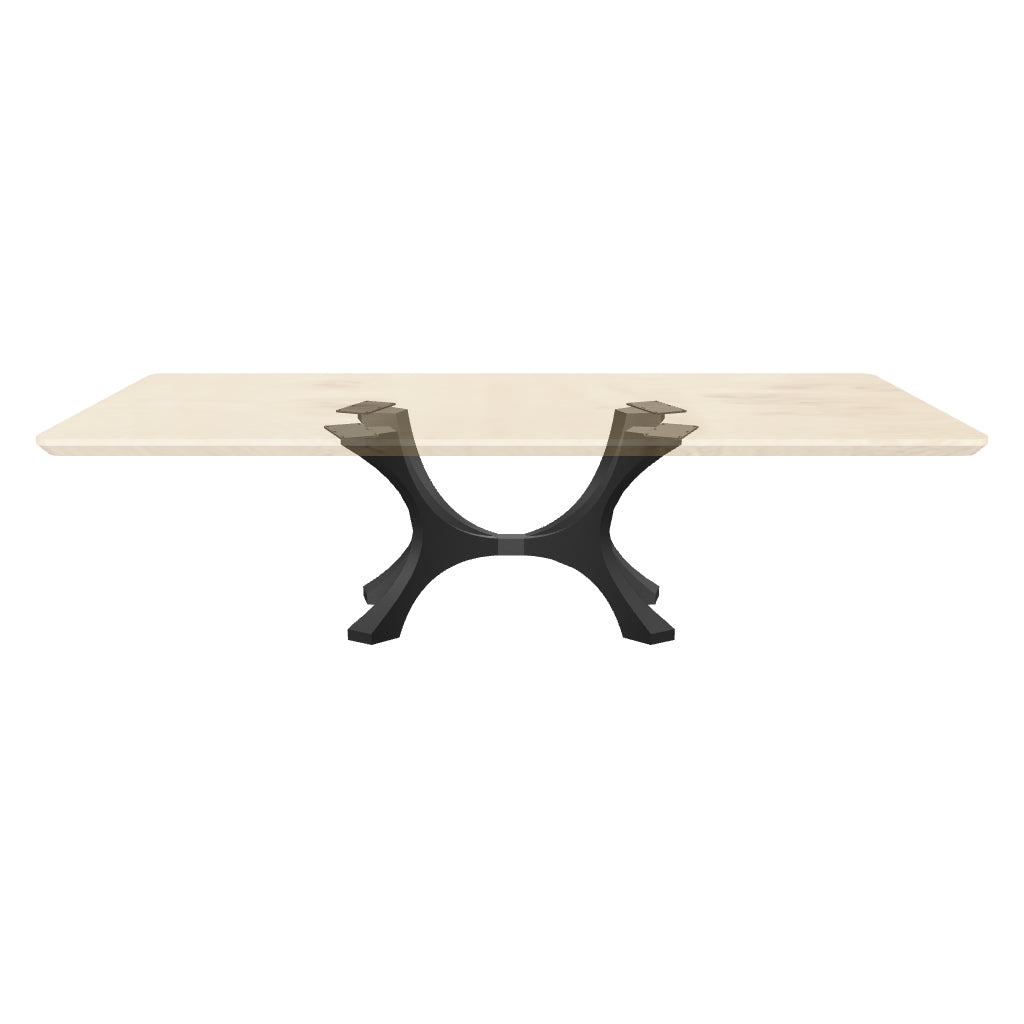 Black Metal Table Base 328 Flutter 28.2" H – Mid-Century modern pedestal base handcrafted from heavy-duty powder-coated steel in matte black. This sculptural metal dining base features a dynamic "Flutter" design and a sturdy foundation (1,000 lbs capacity; 43.3"L x 21.7"W). A premium DIY steel table base engineered with a professional-grade pre-drilled mounting plate to securely support a heavy live-edge tabletop, marble slab, or wood dining top.
