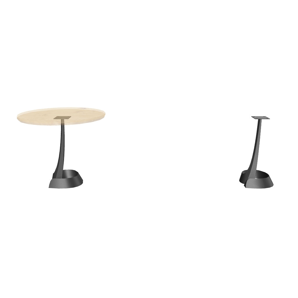 Black Metal Table Base 331 Python 28.2" H – Contemporary sculptural pedestal base featuring a bold, spiral-inspired silhouette handcrafted from heavy-duty powder-coated steel in matte black. This artisanal metal dining base provides an ultra-sturdy foundation (1,000 lbs capacity; 15"L x 13.8"W). A premium DIY steel table base engineered with a precision-drilled 5.9" x 5.9" mounting plate to securely support a heavy live-edge tabletop, marble slab, or wood dining top.