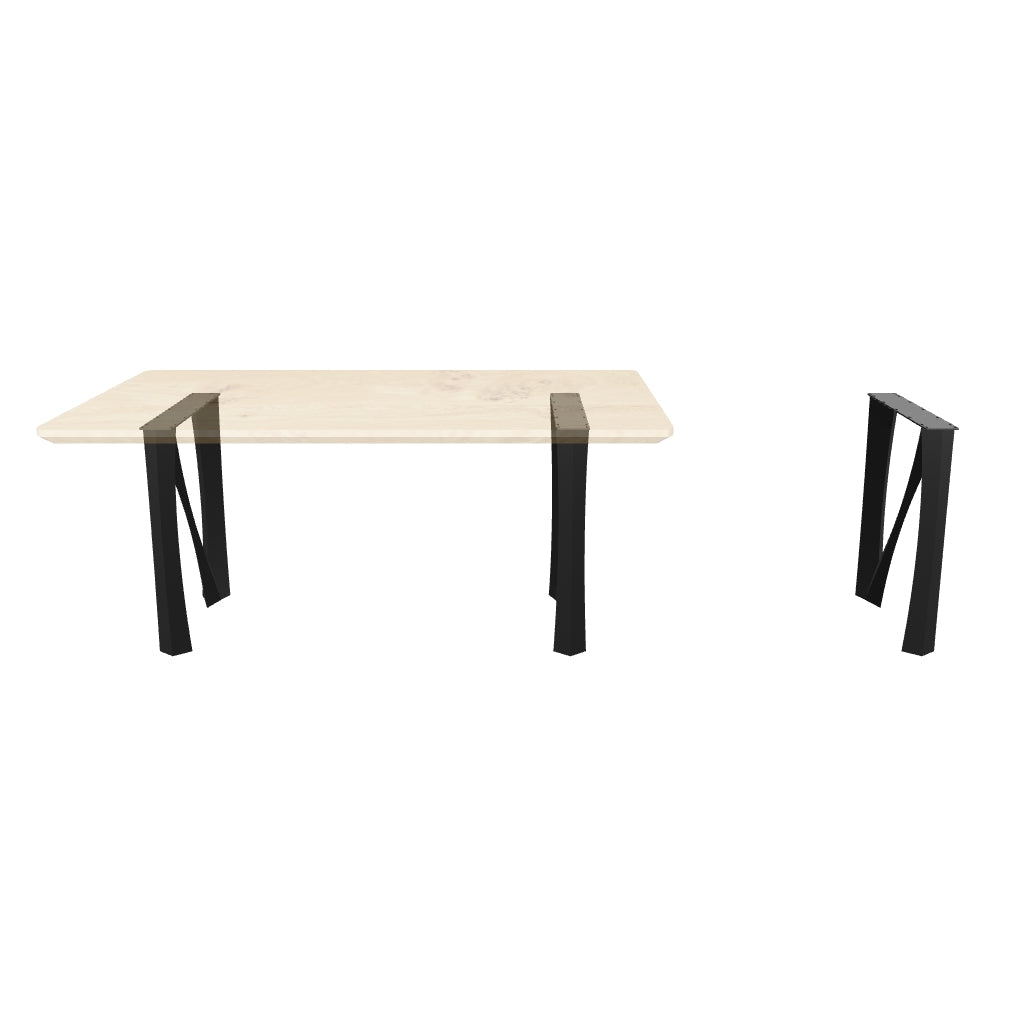 Black Metal Table Base 407 Norah 28" H – Mid-Century modern table base set (2 pieces) featuring a graceful, organic silhouette handcrafted from heavy-duty powder-coated steel in matte black. These artisanal metal dining bases provide an ultra-sturdy foundation (1,000 lbs capacity; 24.8"L x 4"W). A premium DIY steel table base engineered with an expansive, precision-drilled 24.8" x 4.3" mounting plate to securely support a heavy live-edge tabletop, marble slab, or wood dining top.