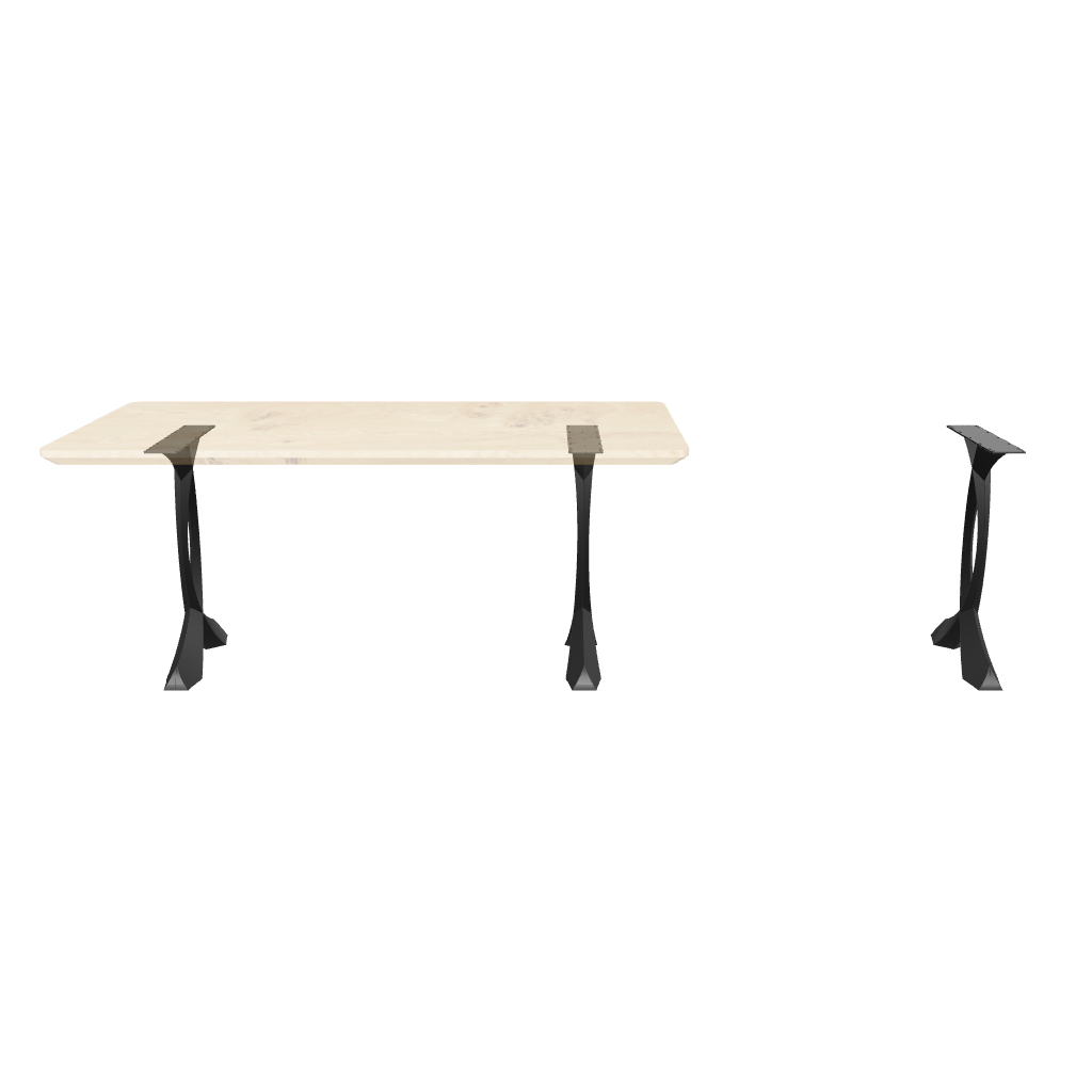 White background product display showing wooden table paired with 423 Curva 28" H curved design metal legs for table