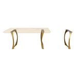 Brushed Gold Metal Table Base 442 Cleo 28.2" H – Mid-Century modern pedestal base set (2 pieces) handcrafted from heavy-duty stainless steel with a premium brushed gold finish. These sculptural gold dining bases provide an ultra-sturdy foundation (1,000 lbs capacity; 21.7"L x 3"W). A high-end DIY steel table base engineered with an expansive, precision-drilled 25.5" x 4.3" mounting plate to securely support a heavy live-edge tabletop, marble slab, or wood dining top.