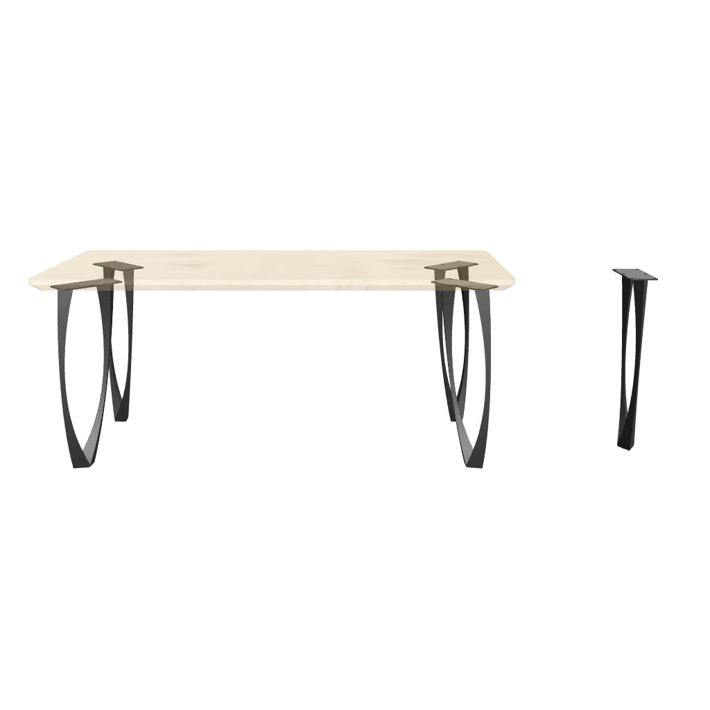 Black Metal Desk Base 505 Udo 28.2" H – Modern industrial desk base set (4 pieces) featuring a clean, minimalist silhouette handcrafted from heavy-duty powder-coated steel in matte black. These architectural metal desk bases provide an ultra-sturdy foundation (1,000 lbs capacity; 3.6"L x 2.7"W). A premium DIY steel desk base engineered with a precision-drilled 9.6" x 4.3" mounting plate to securely support a heavy live-edge tabletop, marble slab, or wood desk top.