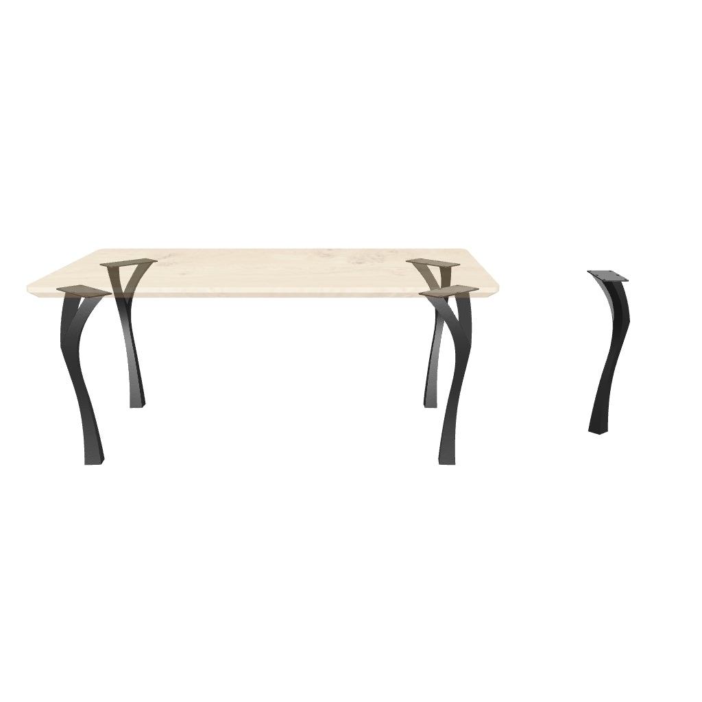 Black Metal Desk Base 506 Faras 28" H – Industrial-modern desk base set (4 pieces) featuring a sleek, minimalist profile handcrafted from heavy-duty powder-coated steel in matte black. These architectural metal desk bases provide an ultra-sturdy foundation (1,000 lbs capacity; 2.9"L x 2"W). A premium DIY steel desk base engineered with a precision-drilled 9.8" x 4.3" mounting plate to securely support a heavy live-edge tabletop, marble slab, or wood desk top.