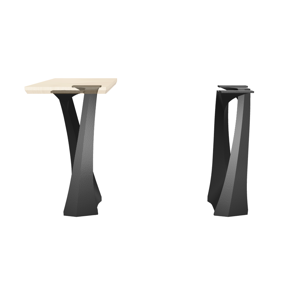 Close-up AR comparison of 614 Tulipe 34" H counter table legs metal structure highlighting modern metal leg for counter table design