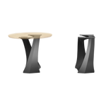 3D render of 610B Tulipe 34" H sculptural counter table base metal with curved design and wood tabletop, ideal for modern kitchen counters.