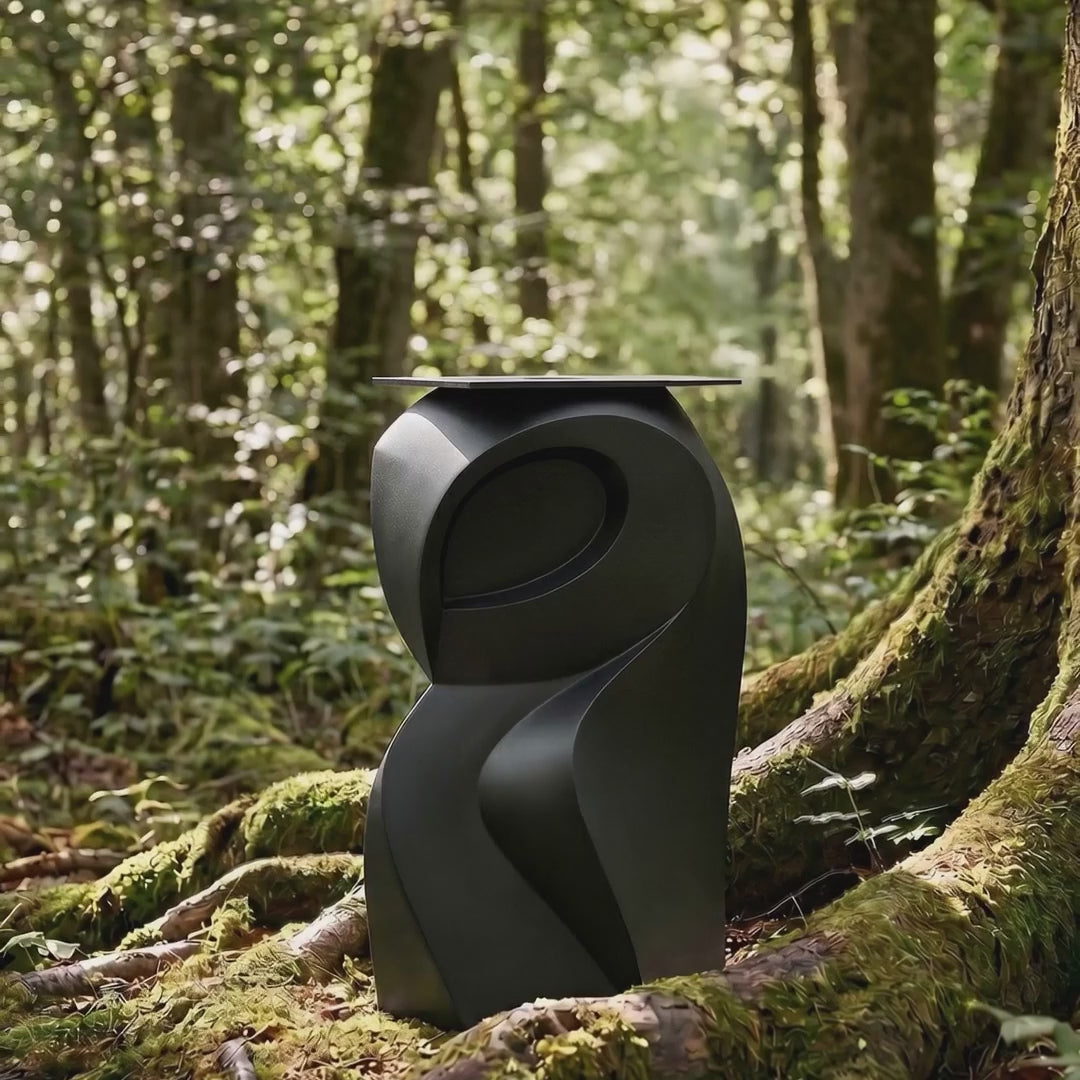 Metal Table Base 801 Owra 28.5" H – heavy-duty pedestal base featuring a sculptural owl-inspired silhouette in matte black powder-coated steel. This high-capacity metal base (1,000 lbs) provides a sturdy foundation specifically designed to support a heavy live-edge tabletop, thick marble slab, or glass top. A premium DIY steel table base and industrial furniture foundation that ensures steady support for custom dining room projects and professional commercial spaces.