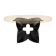 Black Coffee Table Base 134 Chloris Petal 16" H – botanical flower-inspired pedestal base handcrafted from heavy-duty powder-coated steel in matte black. This sculptural metal base features a compact petal silhouette and a sturdy foundation (500 lbs capacity; 16"x16"x16"), specifically engineered to support a heavy live-edge tabletop, round wood top, or marble slab. A premium DIY steel table base that brings an organic, modern statement to luxury living rooms and sunrooms.